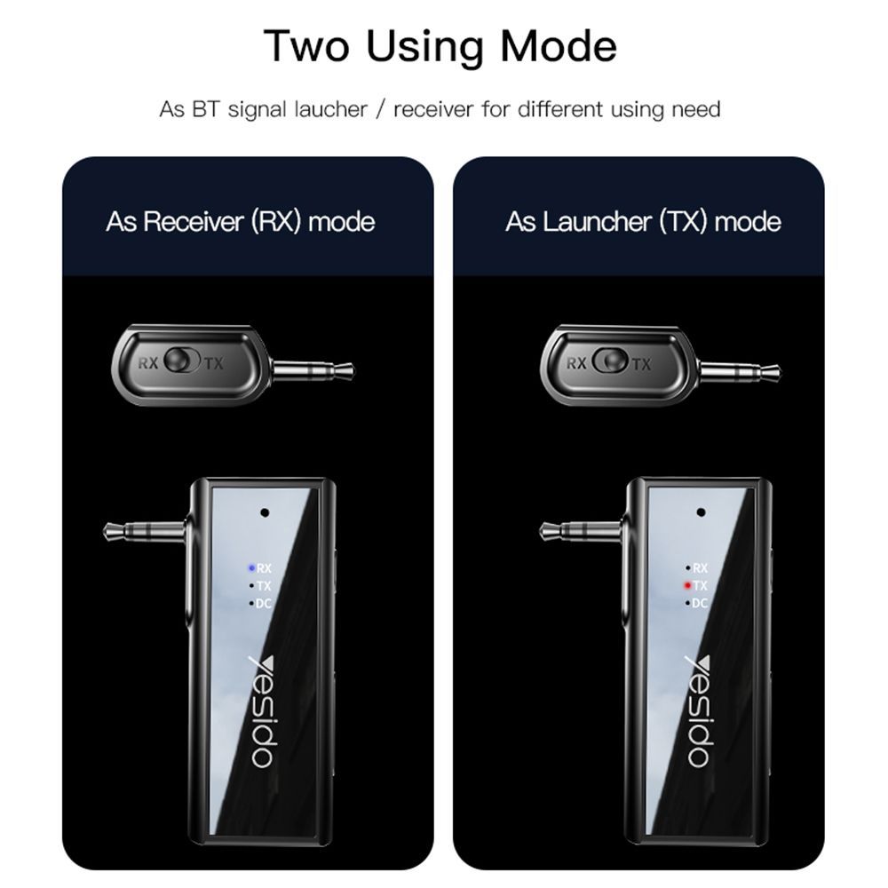 Yesido Bluetooth Audio Adapter YAU41 3.5mm Jack Διπλής Λειτουργίας (TX/RX) Μαύρο