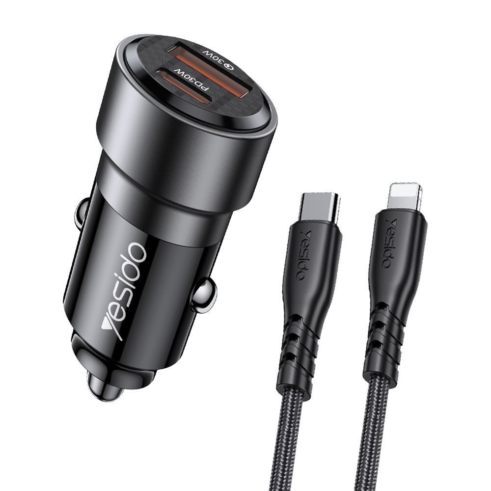 Φορτιστής Αυτοκινήτου Yesido Y54 USB-A + USB-C 60W με καλώδιο Type-C σε Lightning Μαύρο