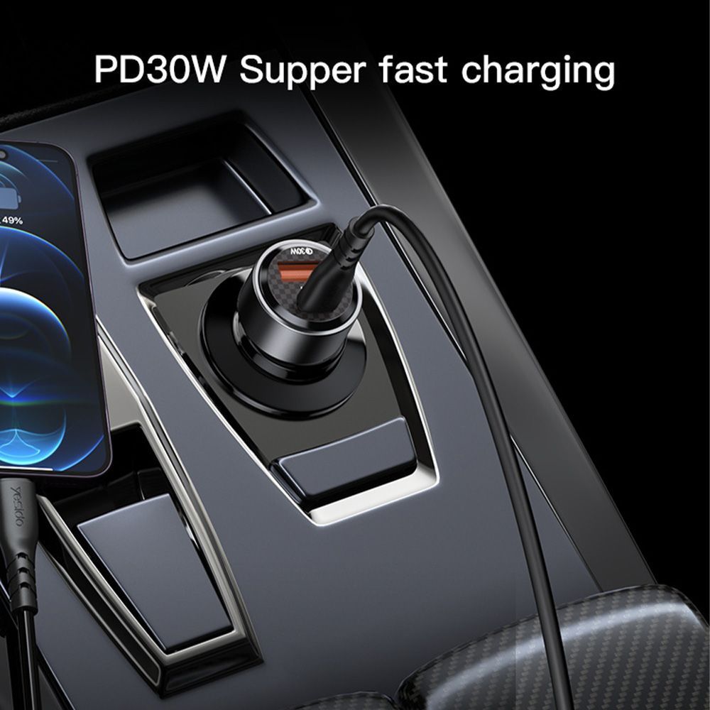 Φορτιστής Αυτοκινήτου Yesido Y54 USB-A + USB-C 60W με καλώδιο Type-C σε Lightning Μαύρο