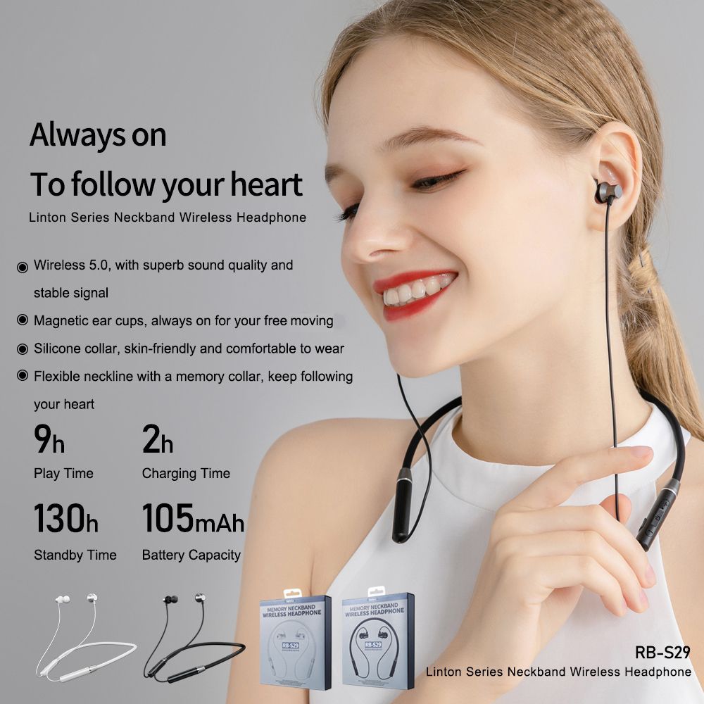 REMAX RB-S29 Memory Neckband Wireless Headphone Μαύρο