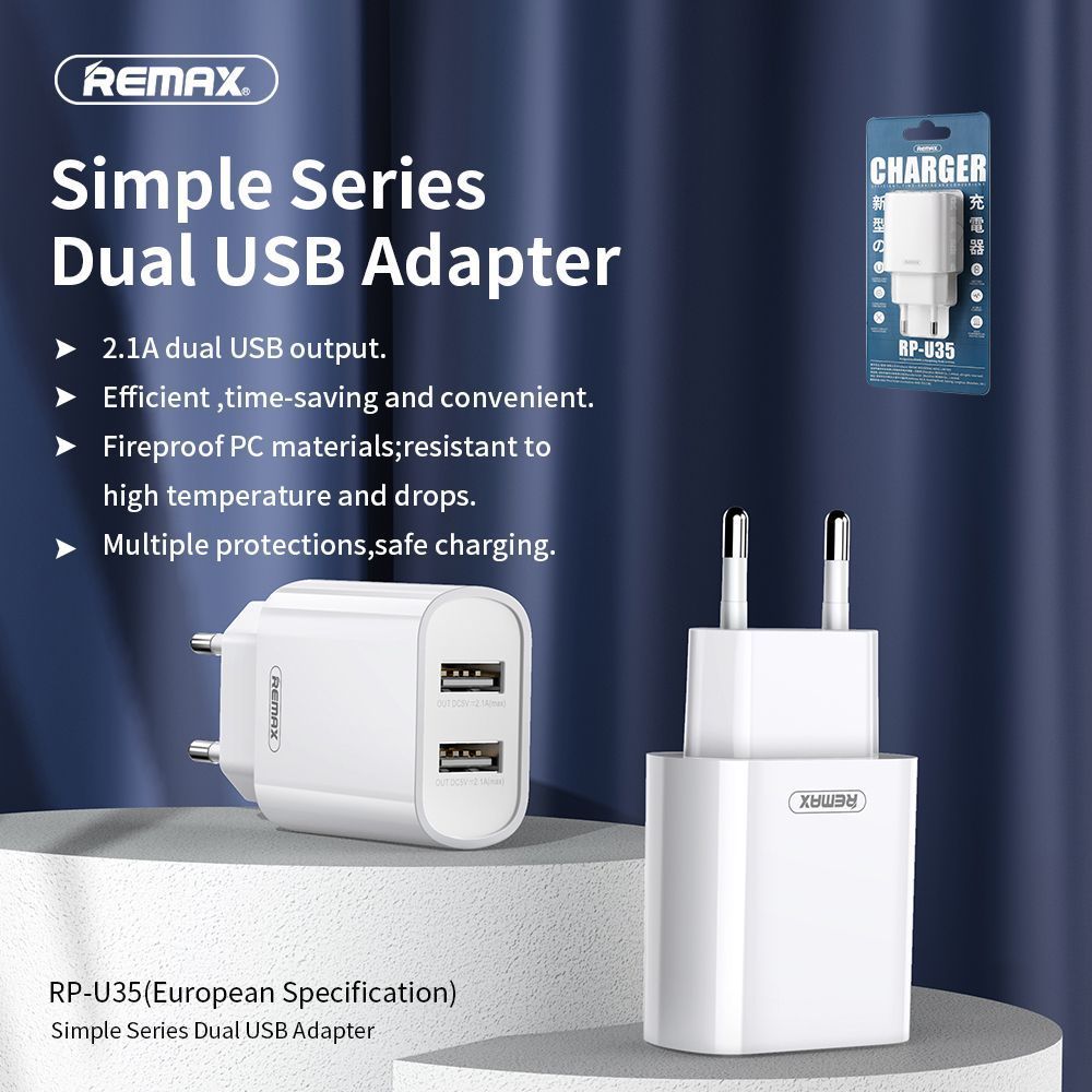 Φορτιστής REMAX Jane Series RP-U35 2.1A 2xUSB 10.5W Λευκό