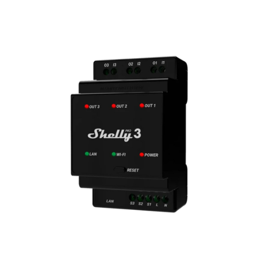 Shelly PRO 3 Professional 3-channel DIN Rail Relay with dry contacts