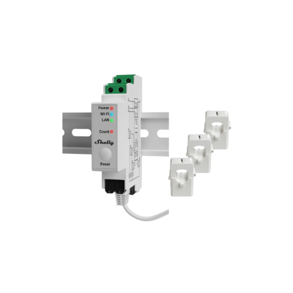 Shelly Pro 3EM  3-Phase Energy Meter 120A DIN Rail