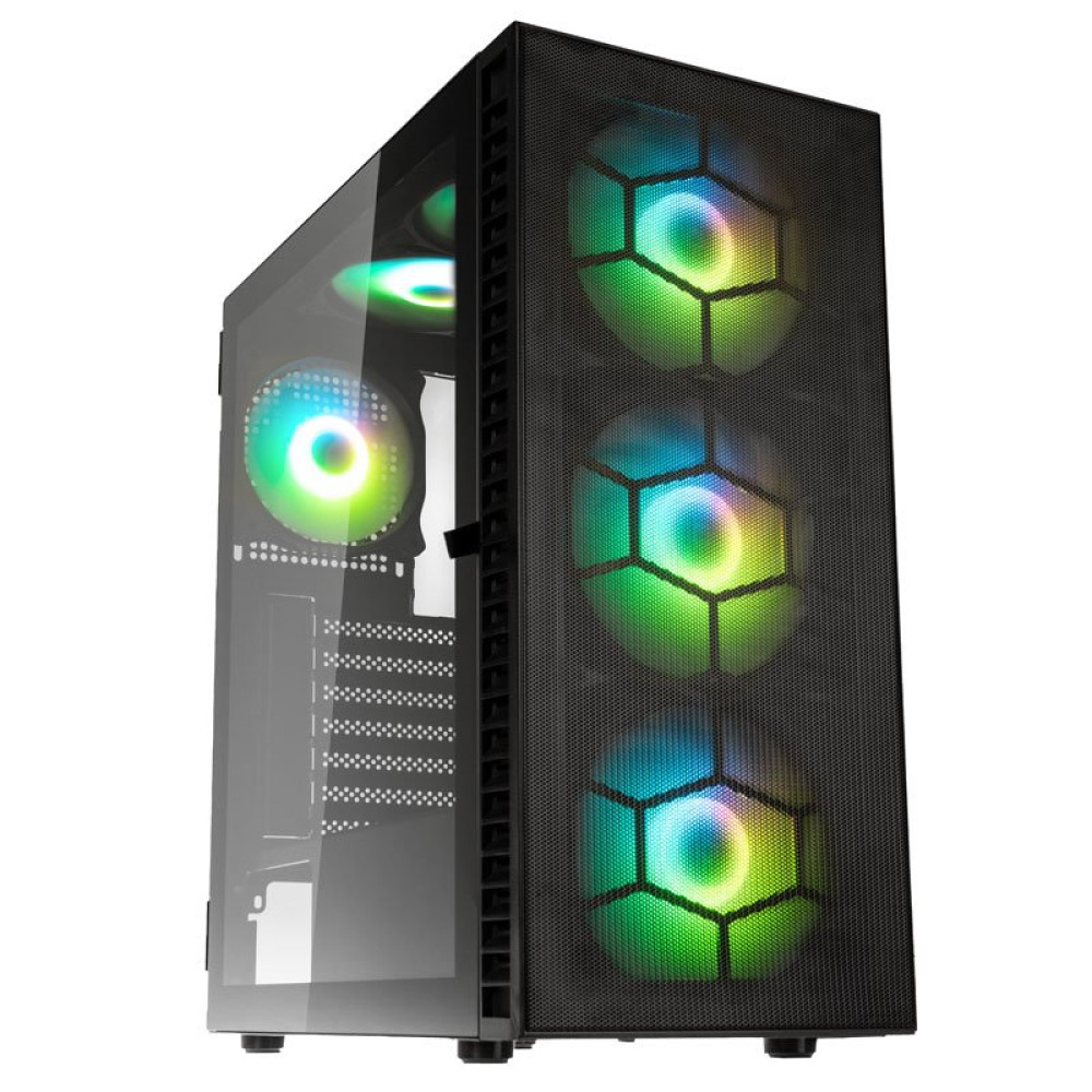 Kolink Observatory HF Plus Mesh ARGB PWM Midi Tower Case Black with 6x ARGB PWM Fans (5x140mm 1x120)