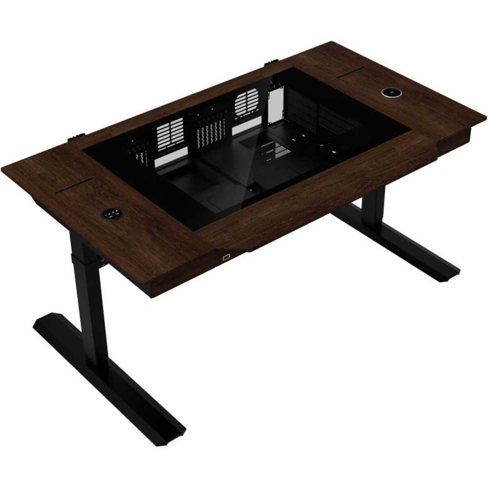 Lian Li DK07X Wood - Motorized Standing Desk Station - E-ATX-x2 (Single or Dual E-ATX PC Desk)