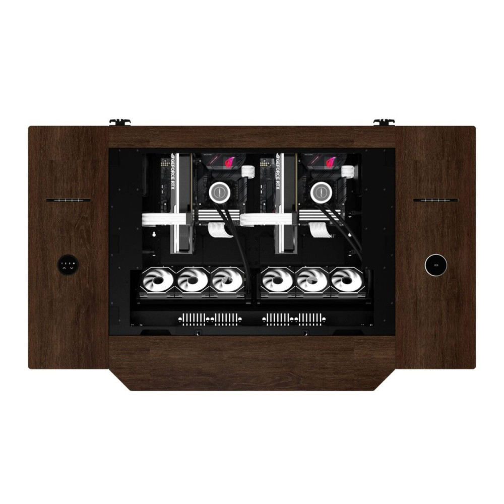 Lian Li DK07X Wood - Motorized Standing Desk Station - E-ATX-x2 (Single or Dual E-ATX PC Desk)