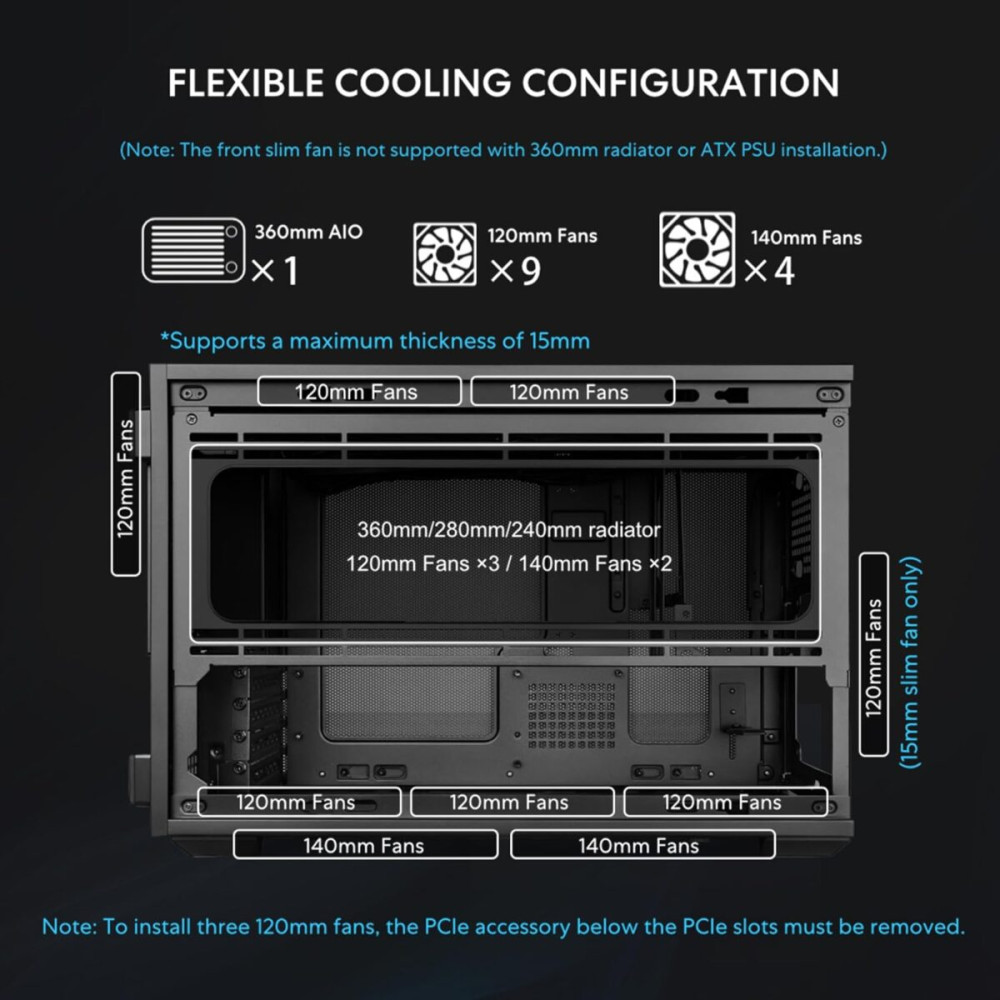 Lian Li Dan-B4 Wood Black - mATX Mesh - PC Gaming Case - 2x 120 Fans Included - GPU Support 358.9mm