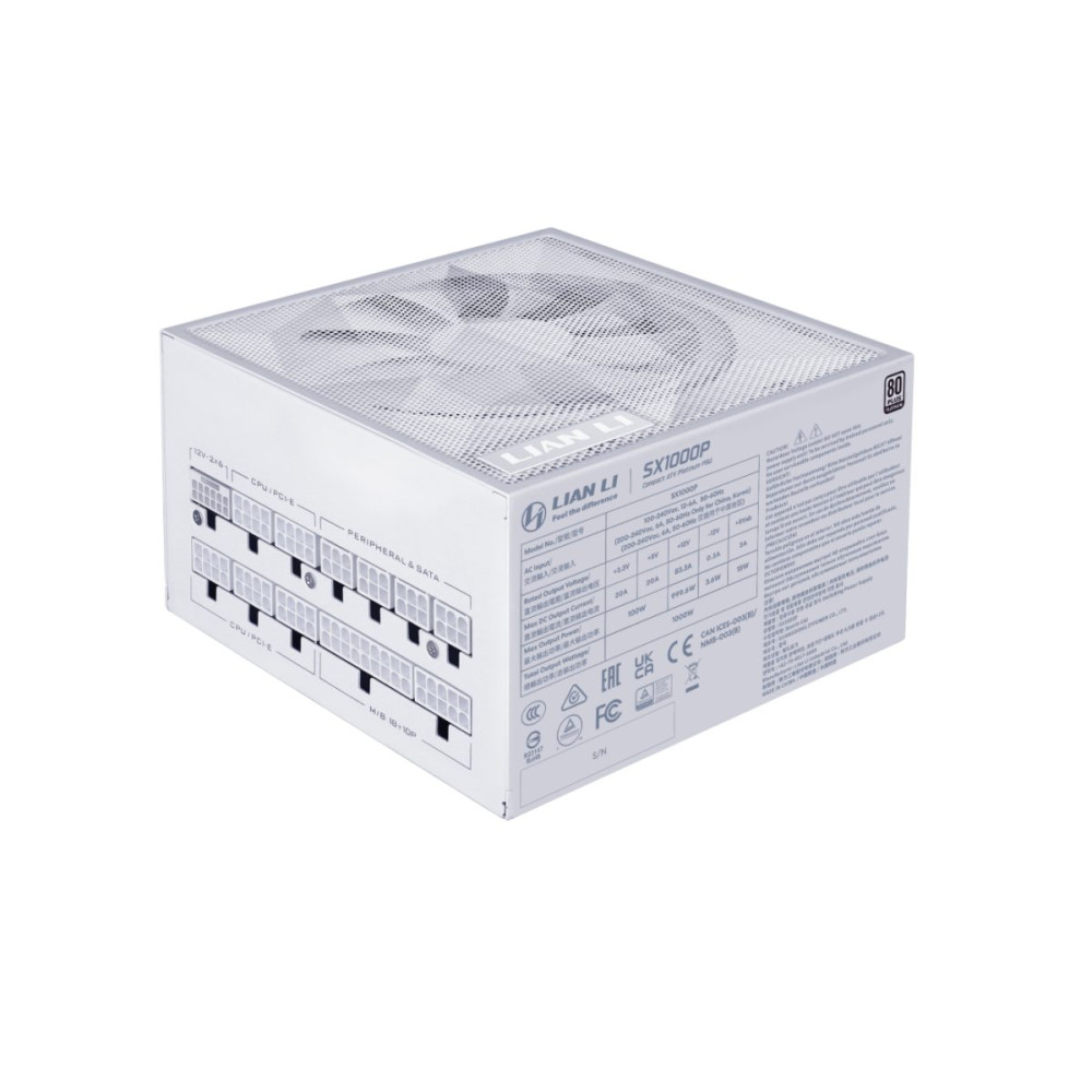Lian Li SX 1000P White - PLATINUM 1000W - ATX 3.1 - 12V-2x6 - Japanese Capacitor - 10 Years Warranty