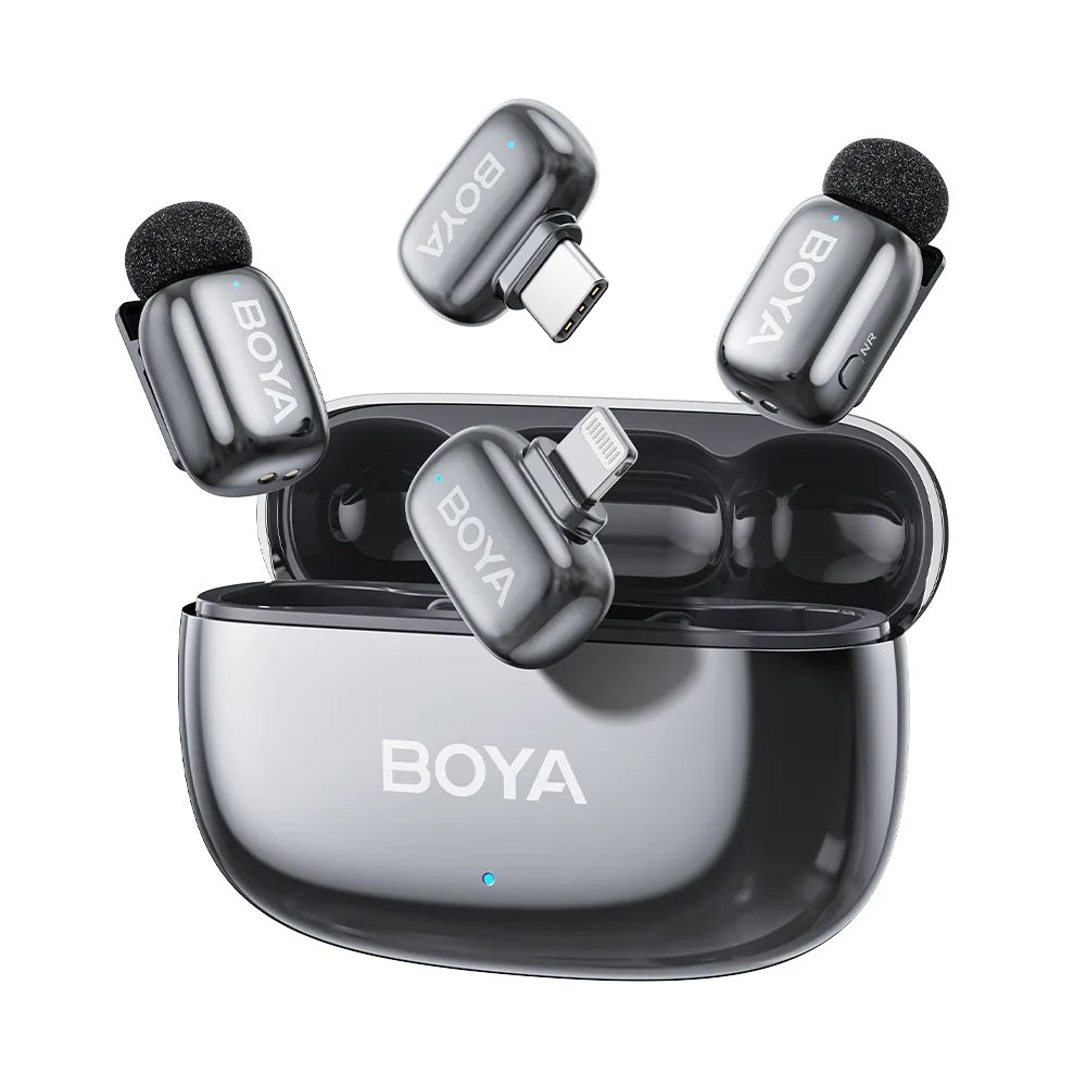 BOYA mini 2 Lightning & Type-C -Space Grey, 2,4GHz 2mic Wireless AI-ANC Mic w. Charging Box
