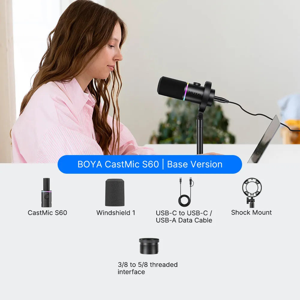 BOYA CastMic S60 - XLR & USB-C Broadcasting Microphone, low noise, mute button