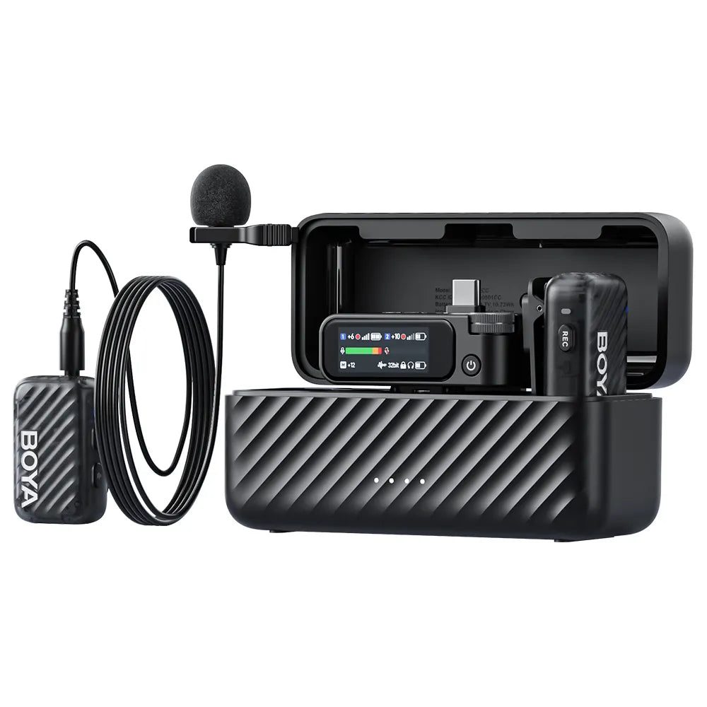 BOYAMIC 2-01 Wireless HD 2xLavalier Microphone USB-C &Camera 2x RXs 32bit Float Onboard Rec 300m 15h