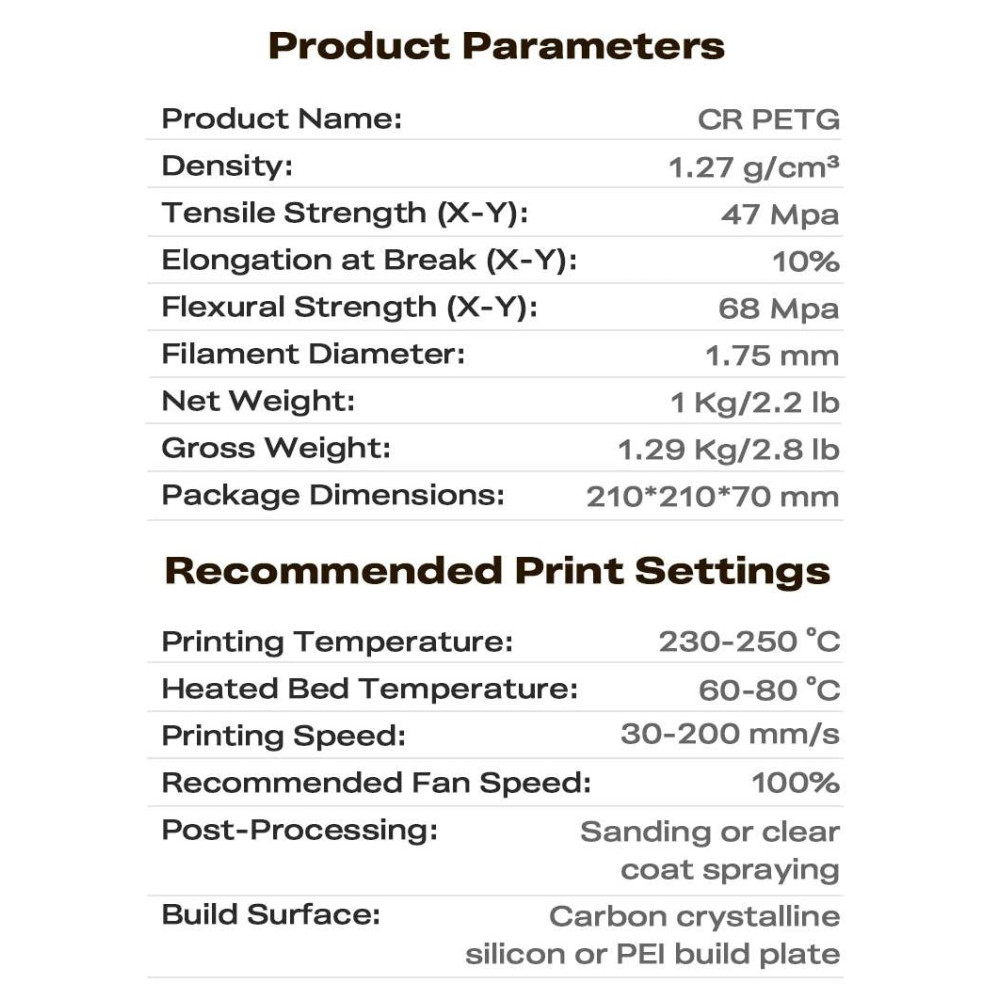Creality CR-PETG Green 3D Printer Filament, Hard Glossy, Tensile Str. 49MPA, 1 kg Spool1.76