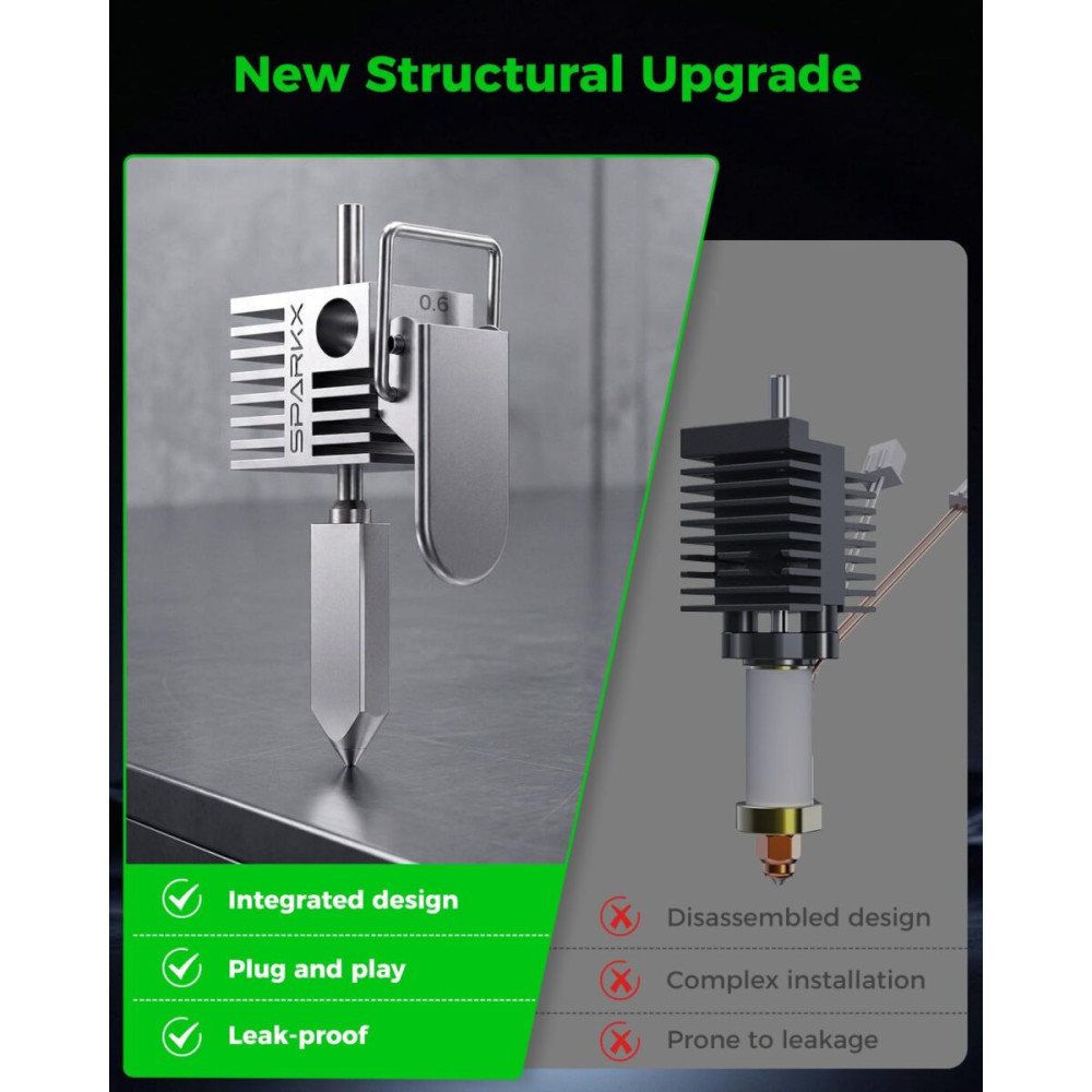 Creality SparkX i7 0.2mm Hot End & Nozzle - Nickel Plated Copper Alloy + Hardened Steel