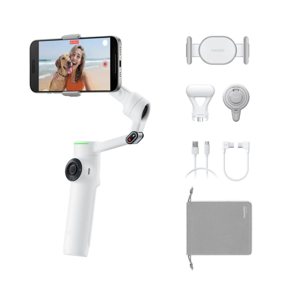 Insta360 Flow 2 Pro Creator Bundle (White) A.I. Powered Gimbal Stabilizer for Smartphone