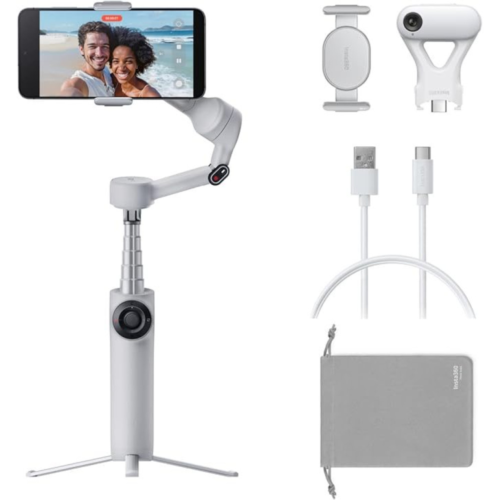 Insta360 Flow 2 AI Tracker Bundle Gray - A.I. Powered Gimbal Stabilzer for Smartphone