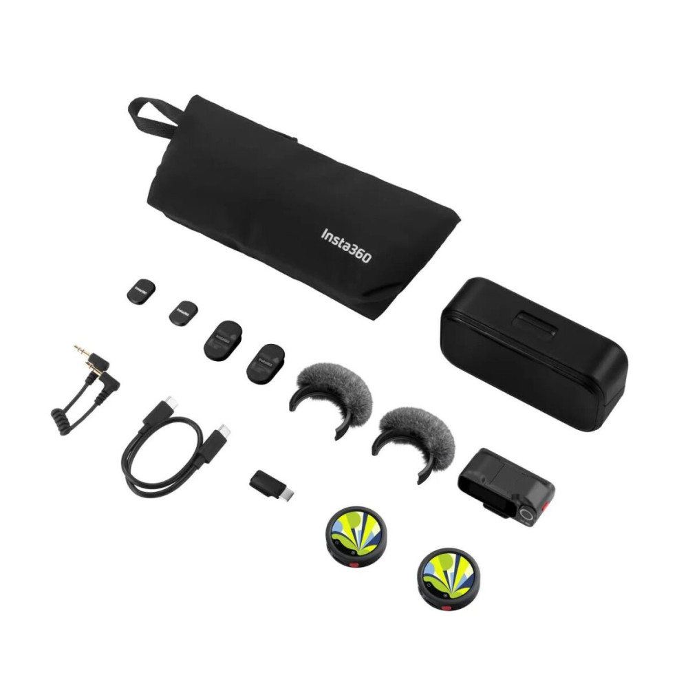 Insta360 Mic 2 TX+1 RX+ Case - AI NoiseCancel, Custom Disp, MicroSD Compatible Wireless Microphone