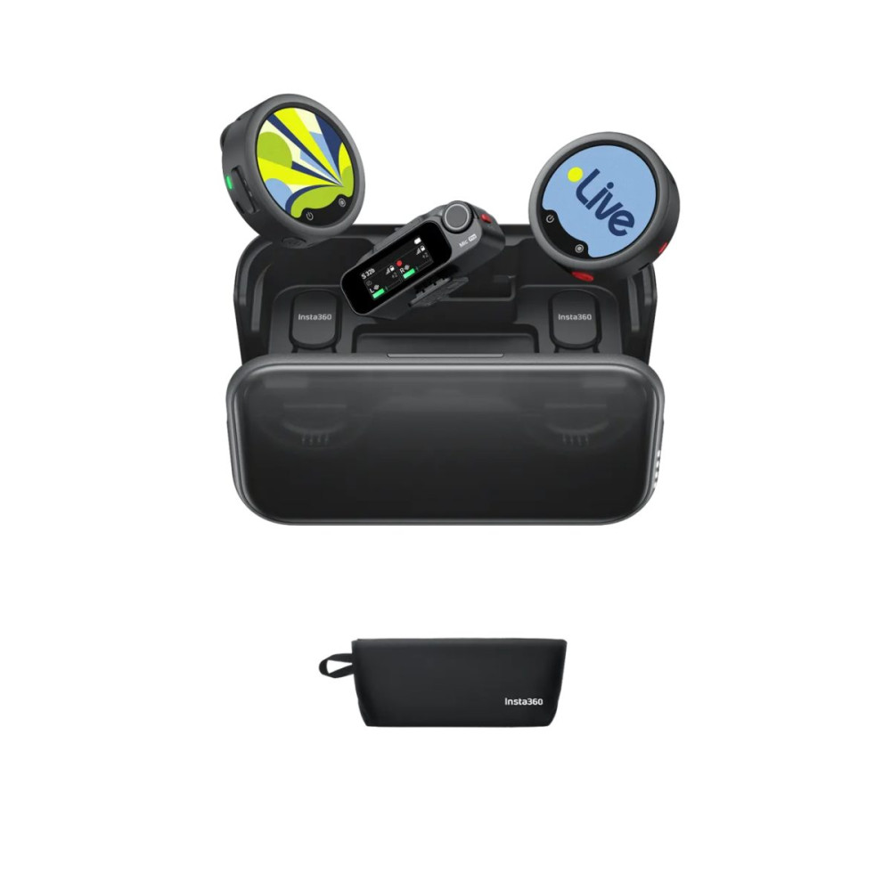Insta360 Mic 2 TX+1 RX+ Case - AI NoiseCancel, Custom Disp, MicroSD Compatible Wireless Microphone