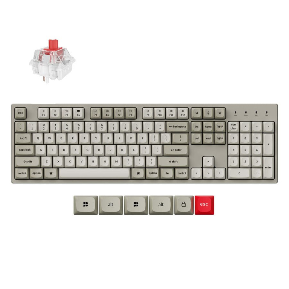 Keychron C2 Pro (C2PX-M1) QMK/VIA Mechanical Red Switch - 8K Polling Rate Hot Swap.100% US Retro RGB