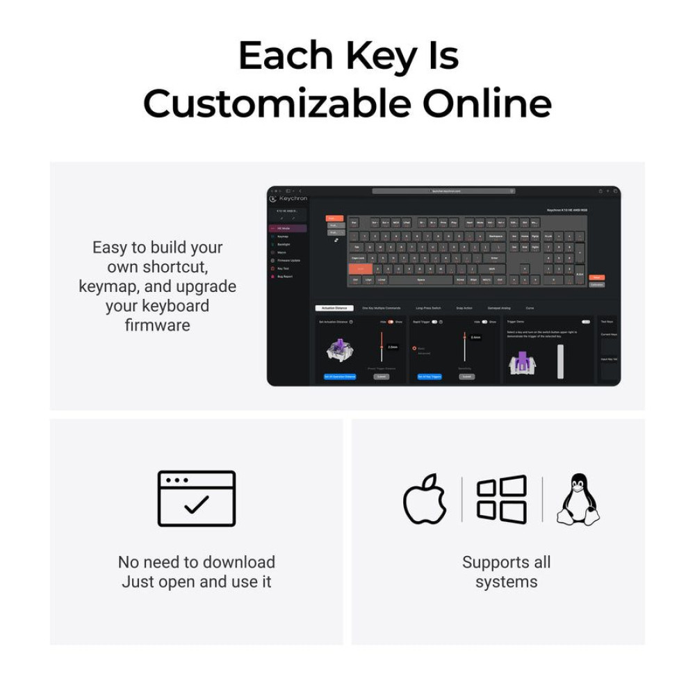 Keychron K10 HE (K10H-J1) Shine-Through Wireless Magnetic Hall Effect RGB Keyboard 100% US Layout