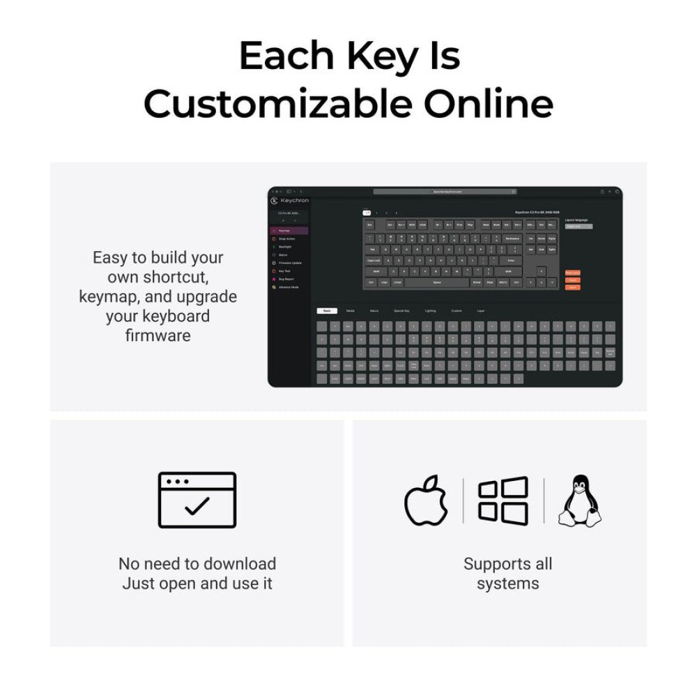 Keychron C3 Pro (C3PX-H3) QMK/VIA Mechanical Brown Switch - 8K Polling Rate Hot Swap. 80% US RGB