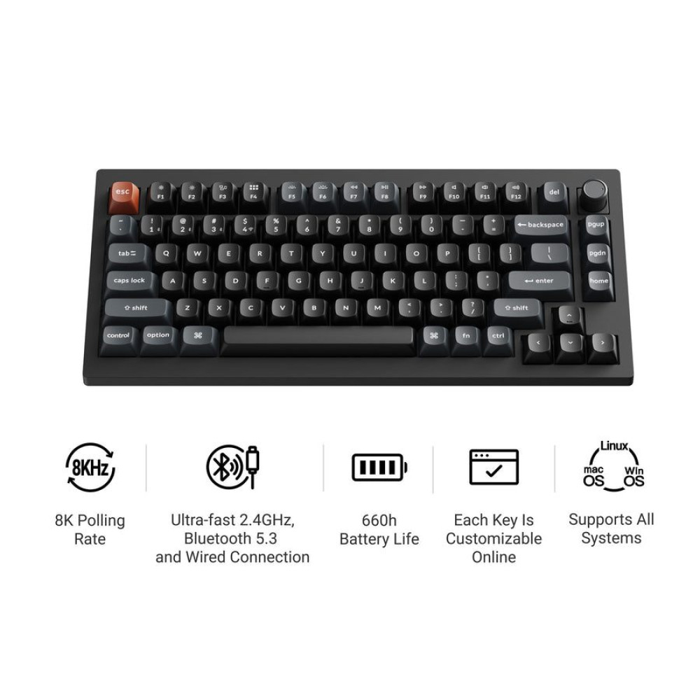 Keychron V1 Ultra (V1U-D1) QMK/VIA 8K Wireless Custom Mechanical Keyboard Red Switch RGB 75% US