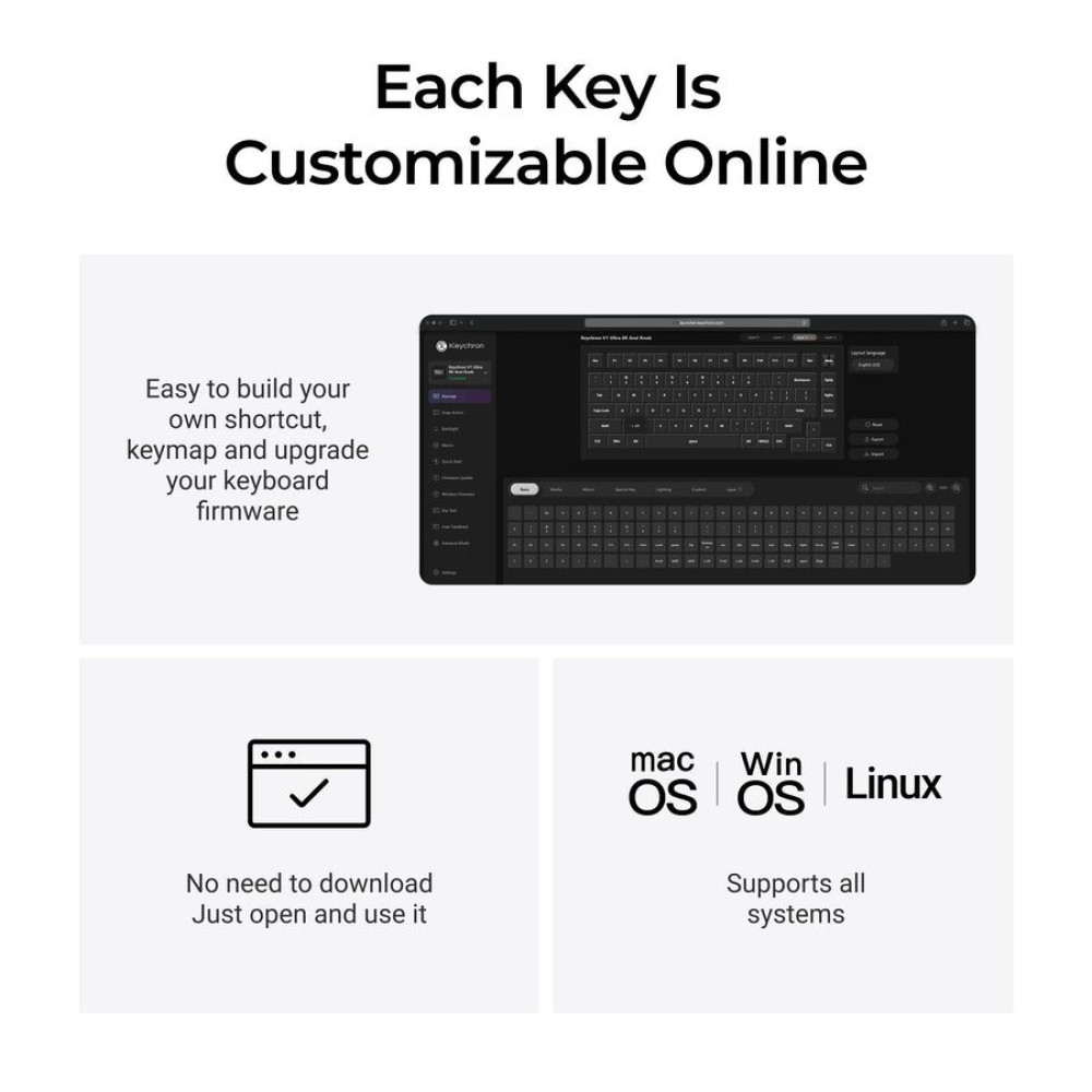 Keychron V1 Ultra (V1U-D4) QMK/VIA 8K Wireless Custom Mechanical Keyboard Banana Switch RGB 75% US