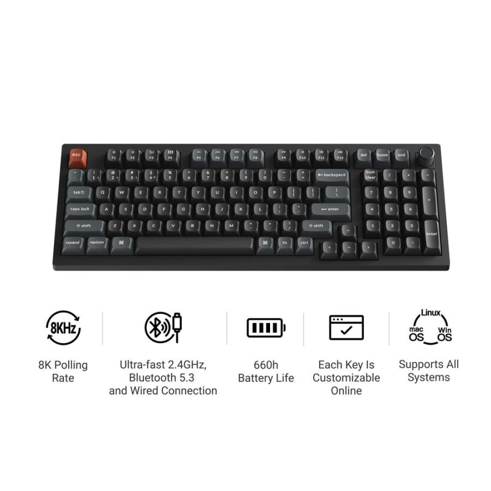 Keychron V5 Ultra (V5U-D1) QMK/VIA 8K Wireless Custom Mechanical Keyboard Red Switch RGB 96% US