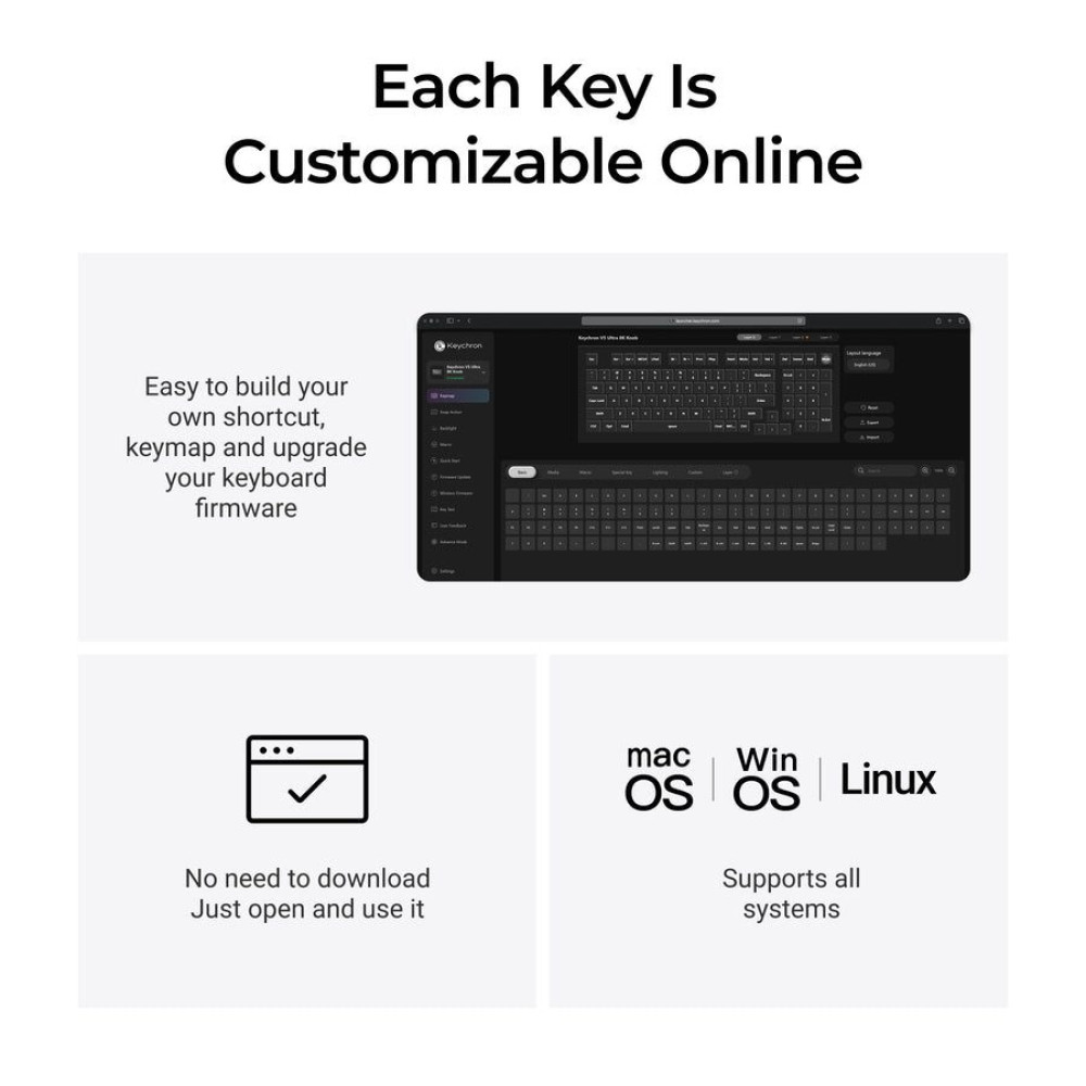 Keychron V5 Ultra (V5U-D1) QMK/VIA 8K Wireless Custom Mechanical Keyboard Red Switch RGB 96% US