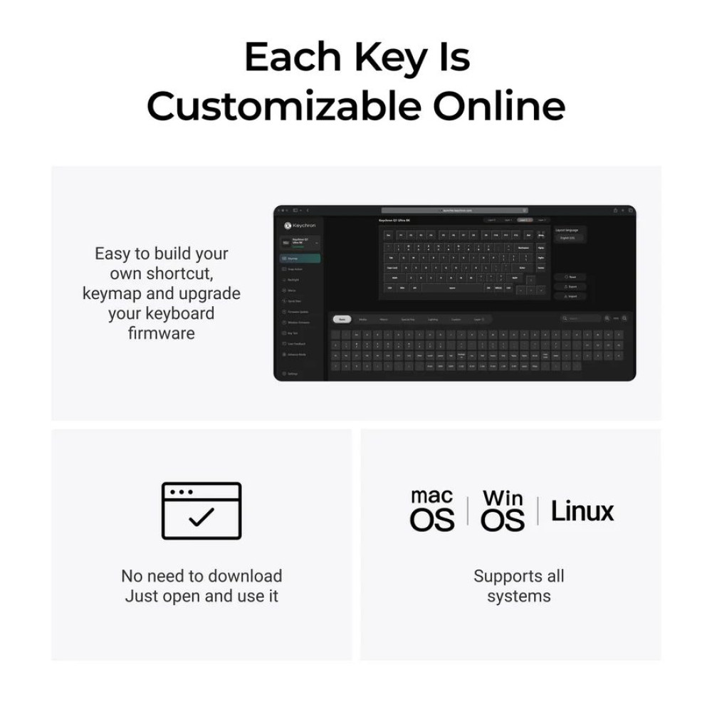 Keychron Q1 Ultra (Q1U-M3) ZMK RGB 8K Wireless Custom Mechanical Keyboard-Brown Switch 75% US