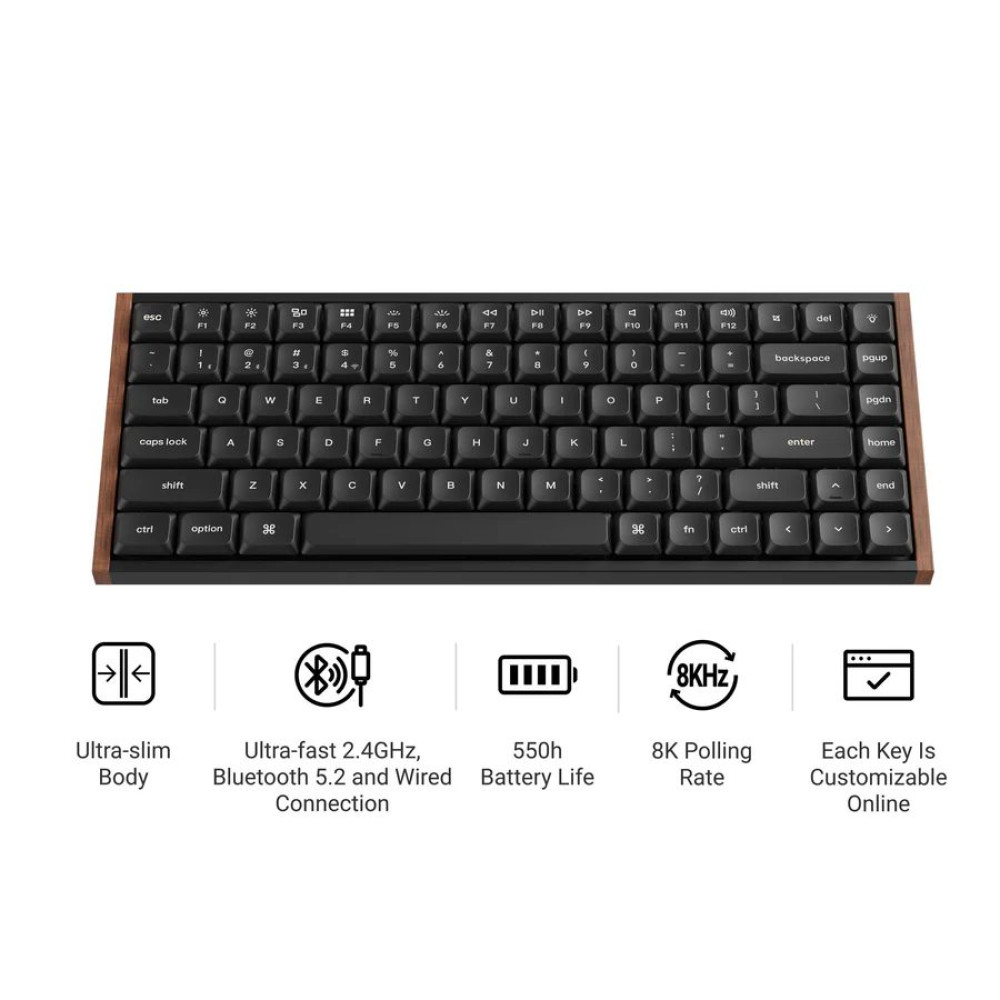 Keychron K3 Ultra (K3U-H1) ZMK 8K Wireless Mechanical Keyboard Red Switch Low Profile Wood Frame 75%