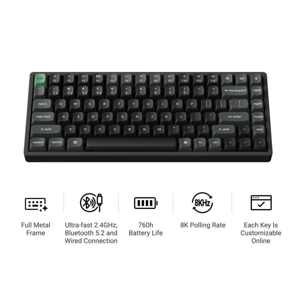 Keychron K2 Ultra (K2U-J3) ZMK Wireless 8K Mechanical Keyboard Brown Switch (Hot-Swap) 75% Us Layout