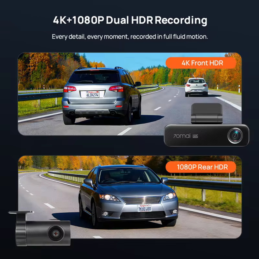 70mai Μ800-2 4Κ Dash Cam set & Rear Cam. 3840x2160 GPS & Hi Temperature Battery