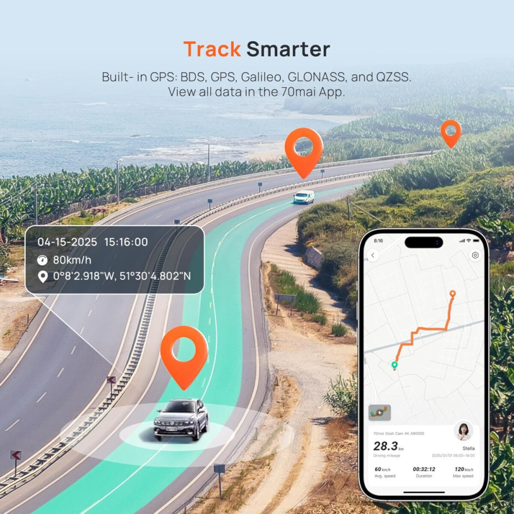 70mai A800SE Dash Cam 4k w. 3inch screen - 2160p 140FOV