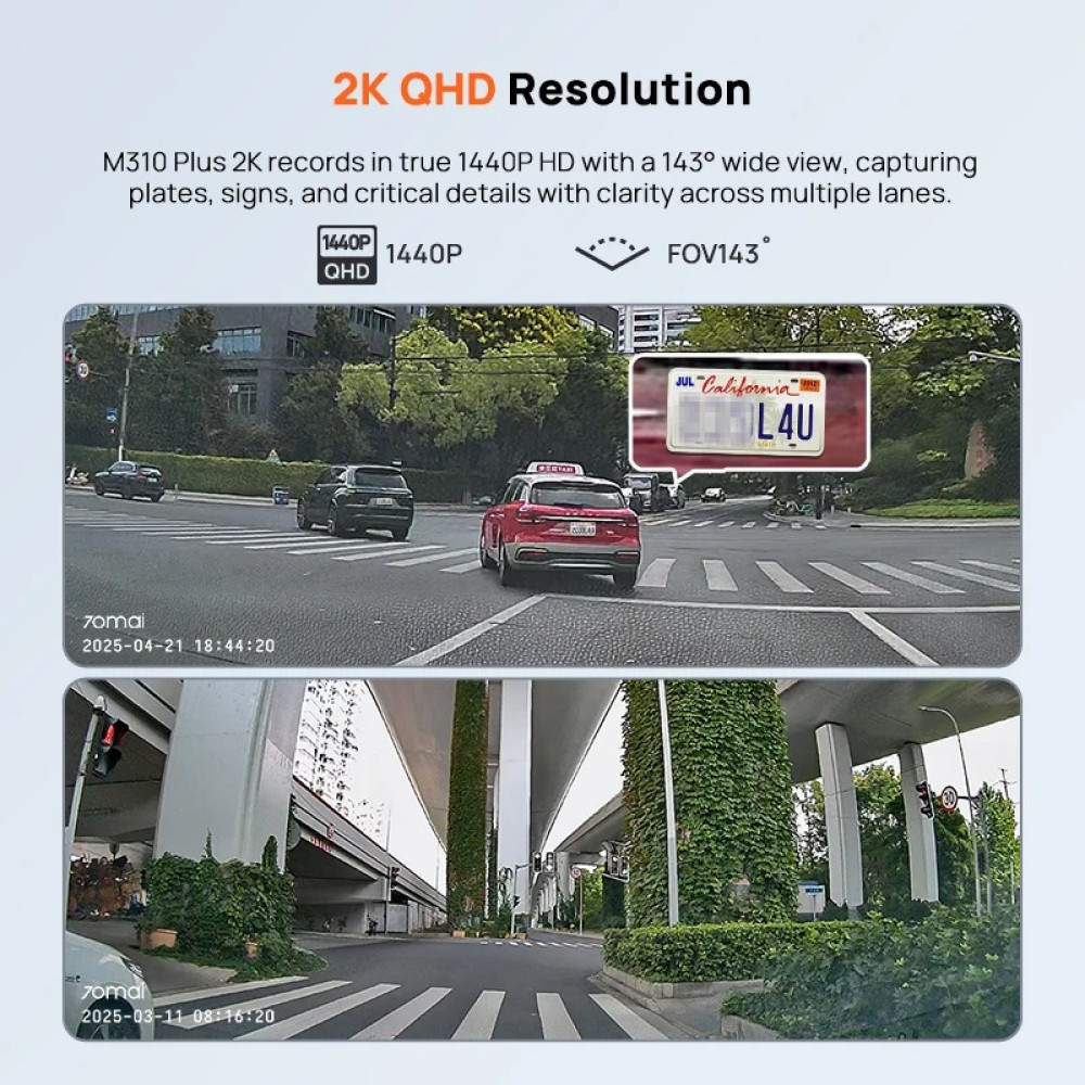 70mai M310 Plus 2k Dash Cam - 2k resolution 2560 x 1440