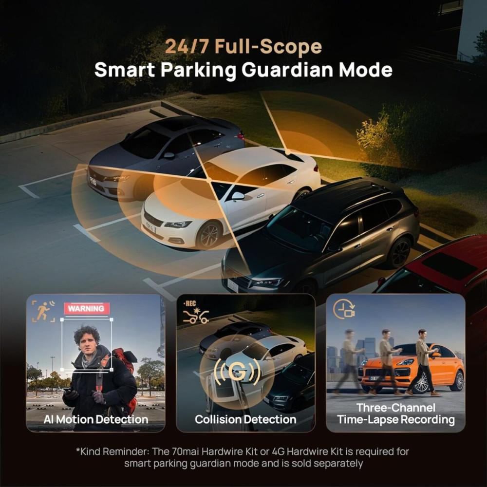 70mai Dash Cam 4K T800 & 4k Rear Cam. & 256GB SD 3-Channel w/ Dual 4K, IMX678, HDR Night Vision, AI