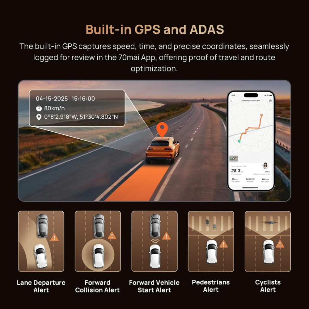 70mai Dash Cam 4K T800 & 4k Rear Cam. & 256GB SD 3-Channel w/ Dual 4K, IMX678, HDR Night Vision, AI