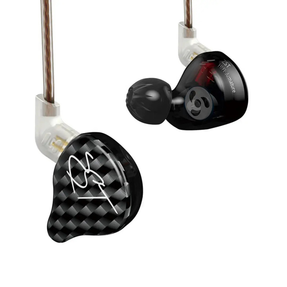 KZ ZST Black No Mic - IEM 3,5 In Ear Monitor Earphones, Dynamic Hybrid Dual Driver 1BA+1DD