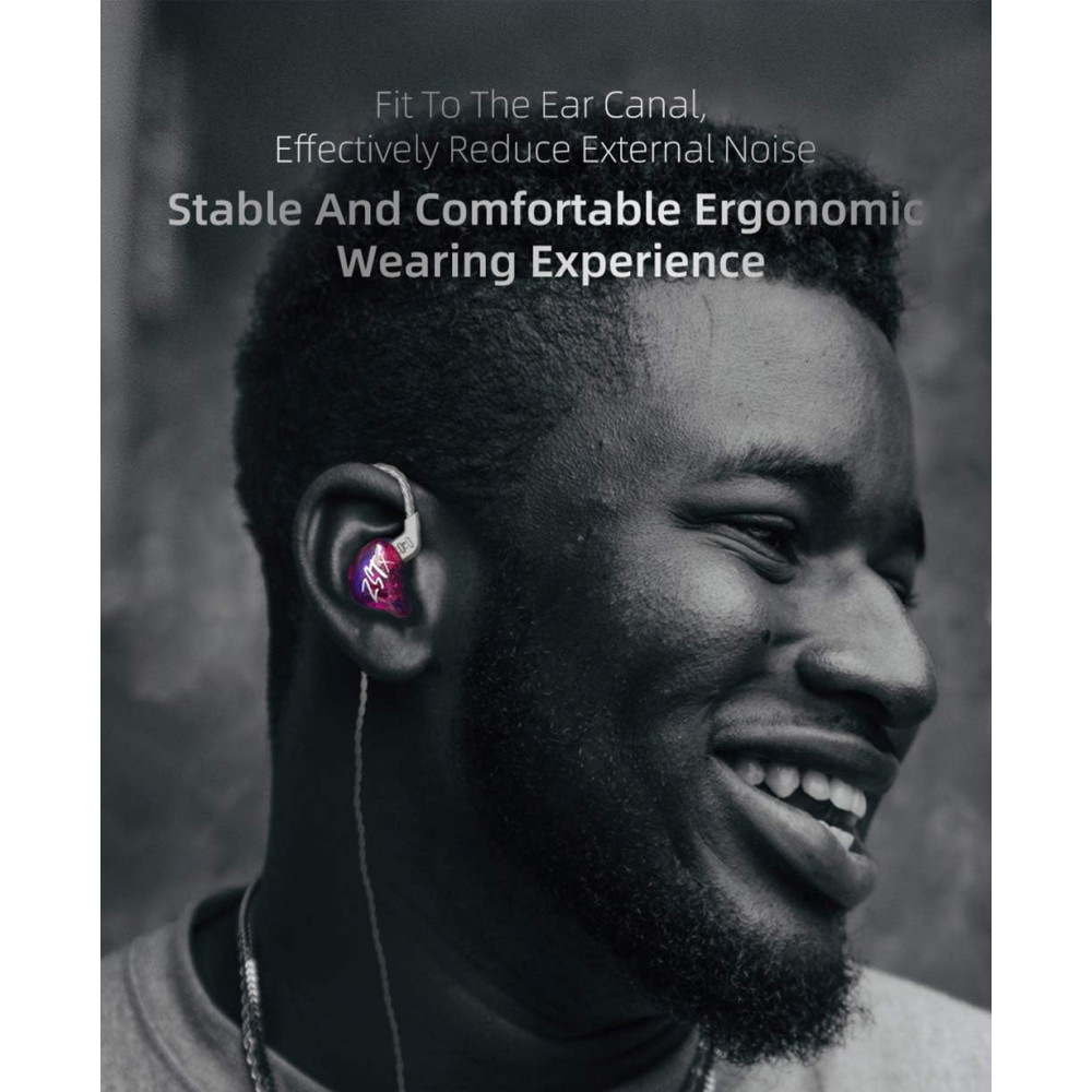 KZ ZST X Purple With Mic - IEM 3,5 In Ear Monitor Earphones, Dynamic Hybrid Dual Driver 1BA+1DD,  2x
