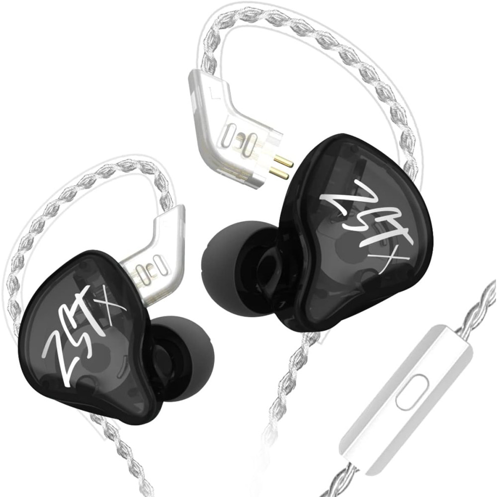 KZ ZST X Black With Mic - IEM 3,5 In Ear Monitor Earphones, Dynamic Hybrid Dual Driver 1BA+1DD,  2x