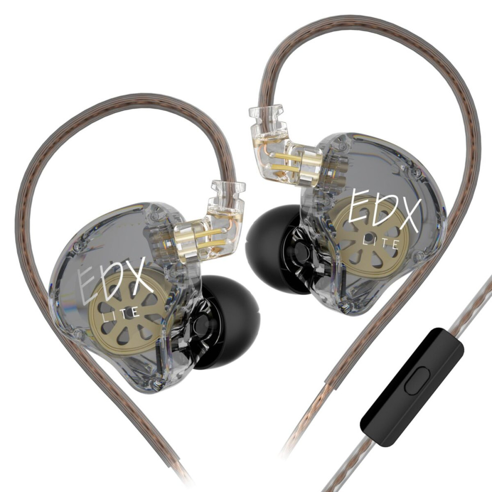 KZ EDX LITE Transparent Grey With MIC - IEM 3,5 In Ear Monitor Earphones, Super-Linear, HIFI bass, N