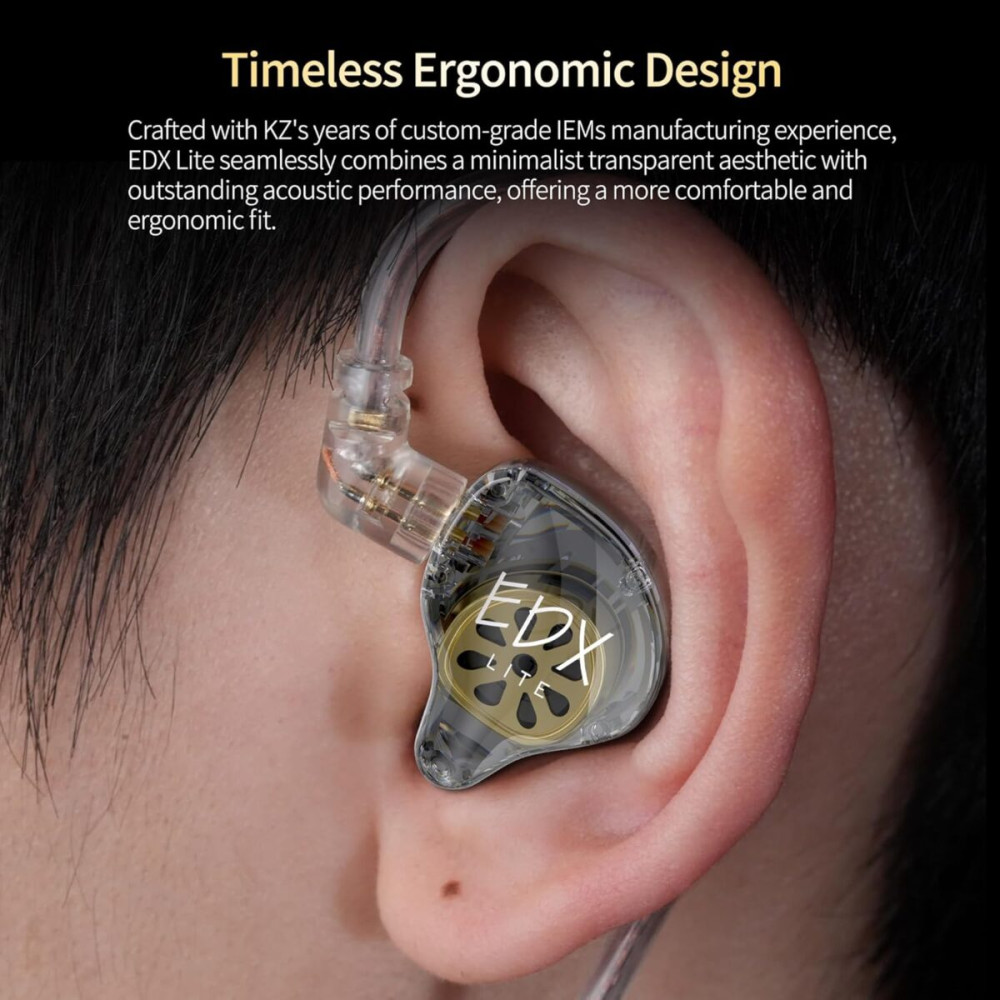KZ EDX LITE Transparent Grey With MIC - IEM 3,5 In Ear Monitor Earphones, Super-Linear, HIFI bass, N