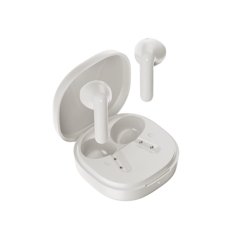 QCY Air White Semi-Ear TWS Earbuds, quad Mic ENC multi-point connection, leather grain case