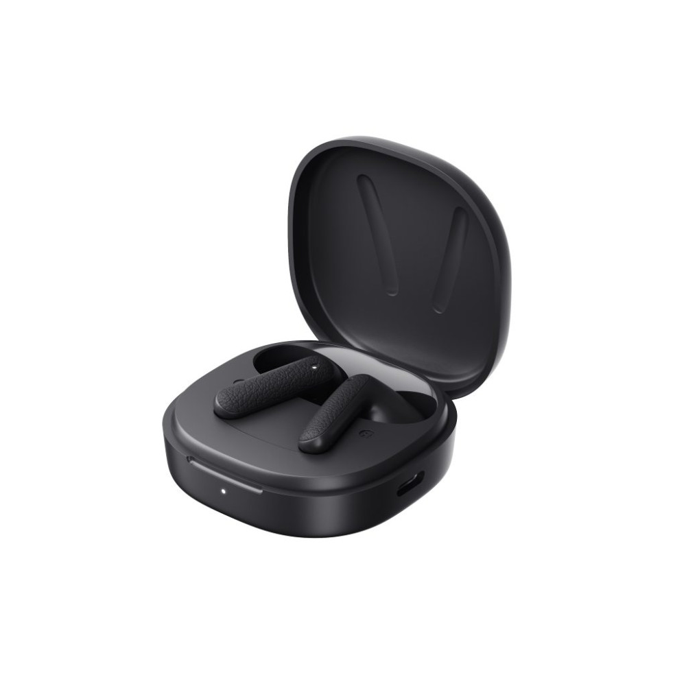 QCY Air Dark Grey Semi-Ear TWS Earbuds, quad Mic ENC multi-point connection, leather grain case