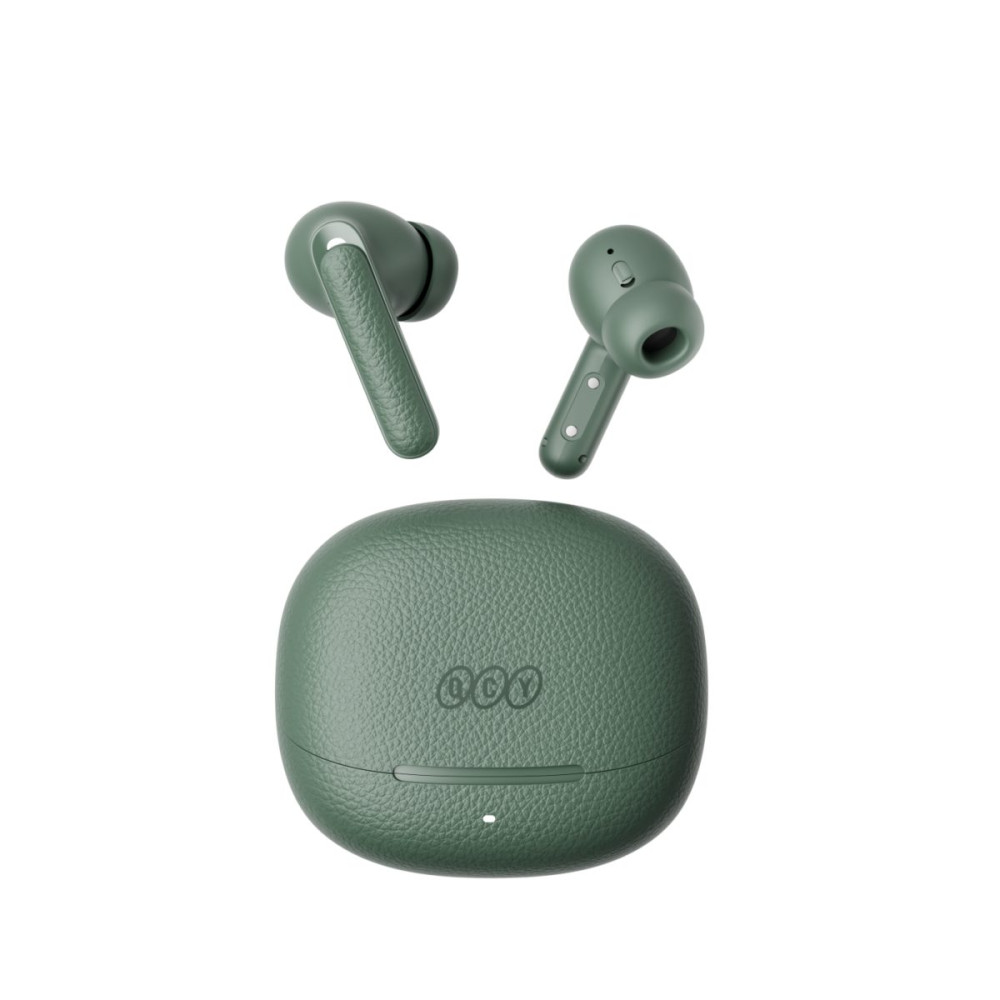 QCY Buds ANC Green (HT15)- 45db ANC TWS Earbuds 35h 5 mic ENC, ear-canal adaptive tech, leather case