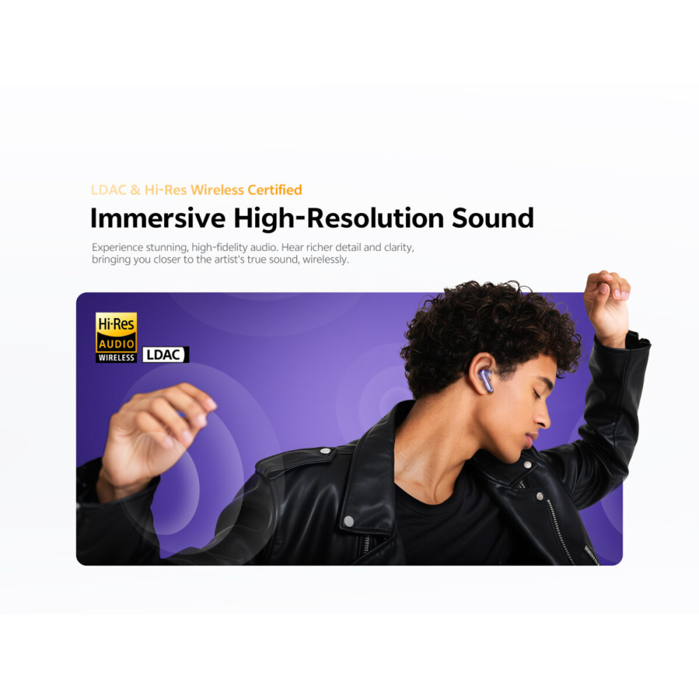 QCY Melobuds N70 ANC Black - HT18 -55db TWS Flagship Hi-Res Earbuds LDAC BT 6.0 IPX5 Wireless charge