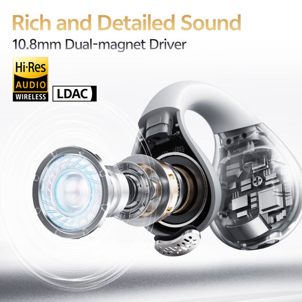 QCY Crossky C30S Silver (QT33S) Open Ear BT6.0 LDAC/AAC/SBC Earbuds 40h Call noise AI cancelation Du