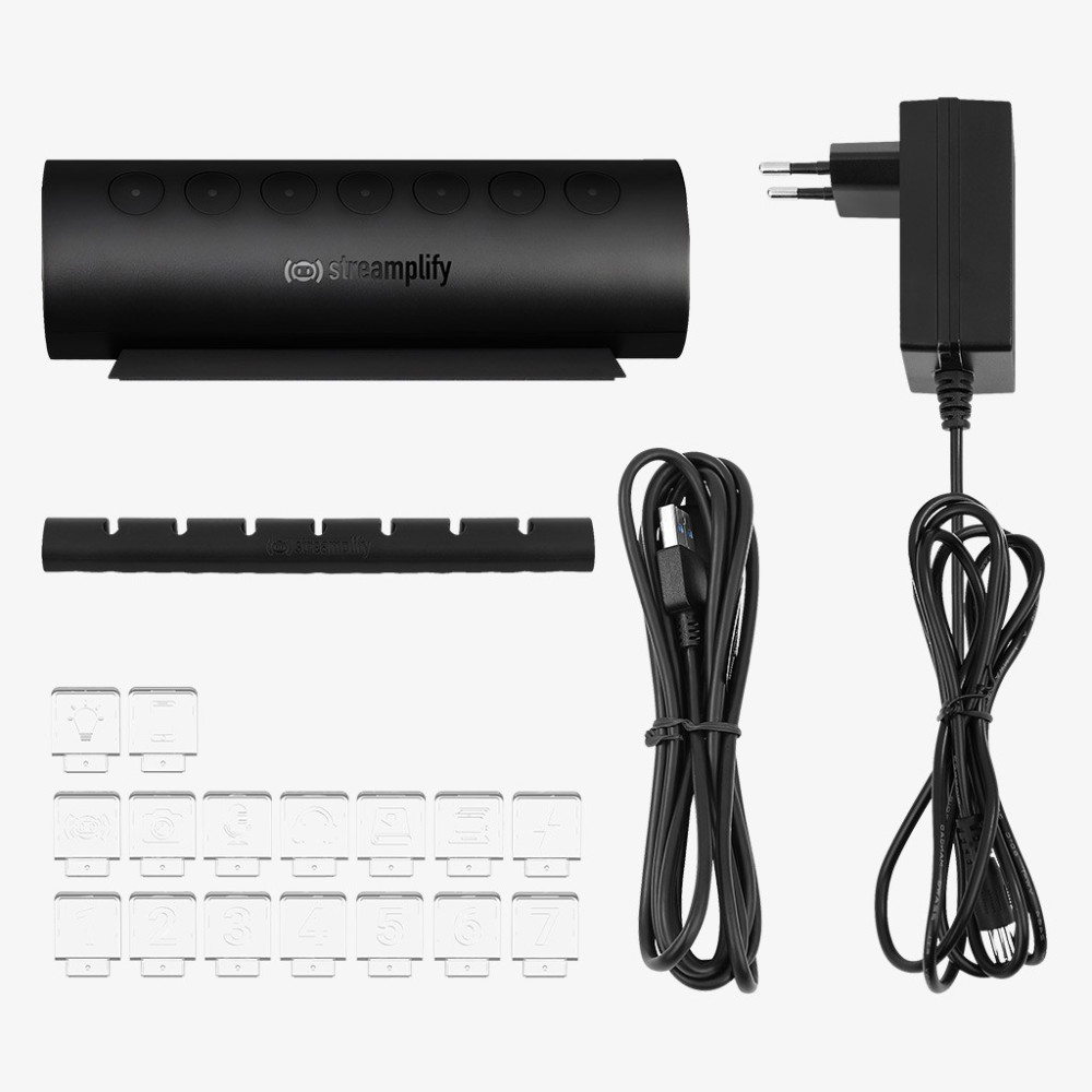 Streamplify HUB CTRL 7, 7x USB 3.0 Type A, RGB, 12V, EU Power Cable - black