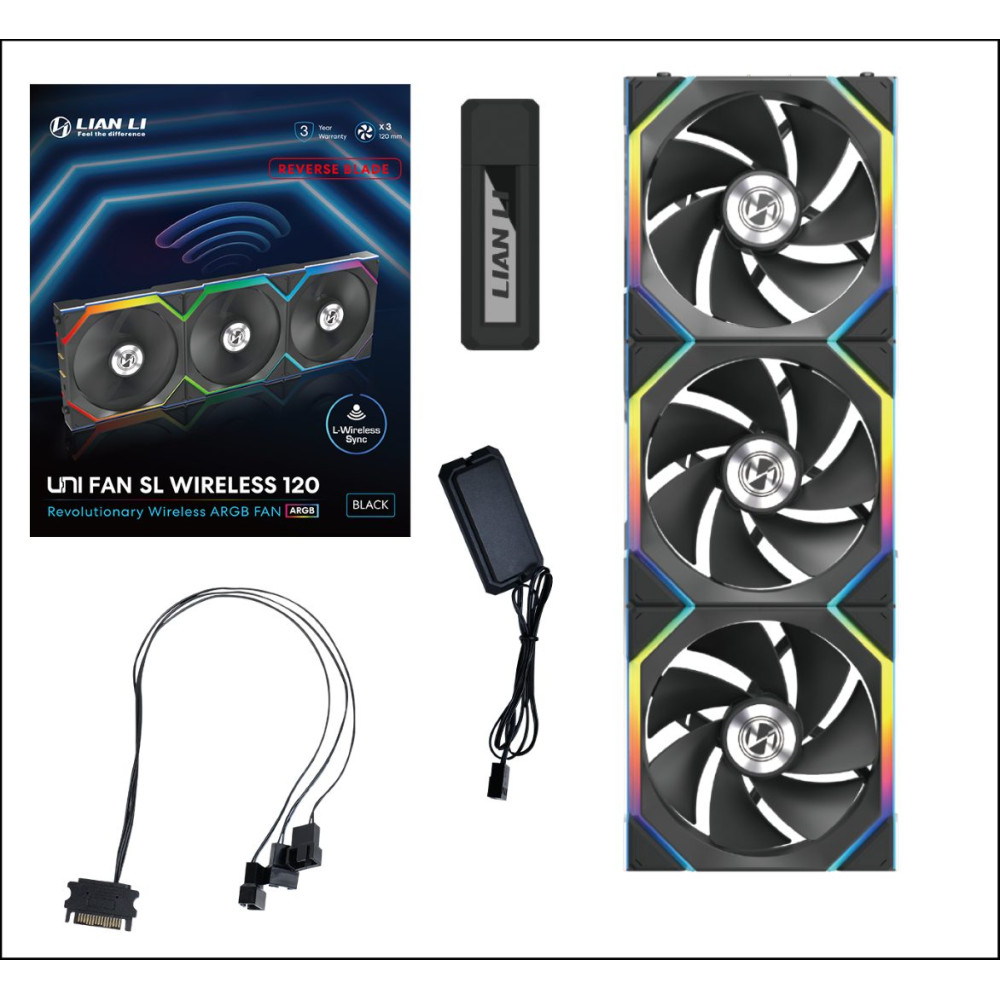 Lian Li UNIFAN SL Wireless 120 -3PCS Reverse Black (Triple pack include Controller) - Case Fan