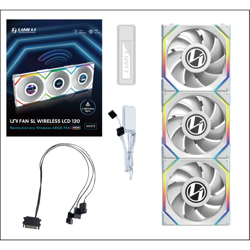 Lian Li UNIFAN SL Wireless LCD 120 -3PCS White (Triple pack include Controller) - Case Fan
