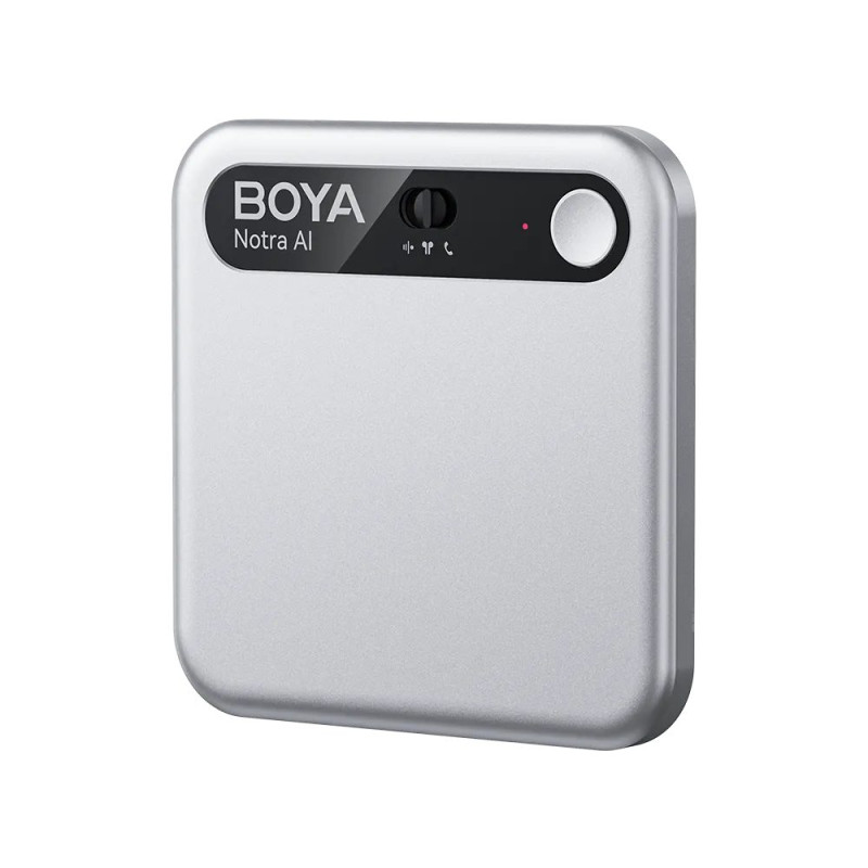 BOYA Notra Silver - AI Audio Recorder - 64GB Room/Phone/BT, AI Transcription & Summary